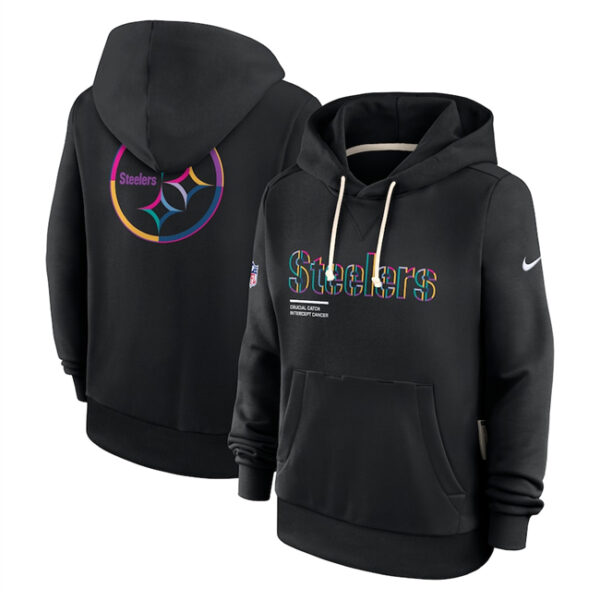 Women's Pittsburgh Steelers Black 2025 Crucial Catch Club Pullover Hoodie(Run Small)