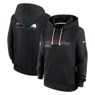 Women's Seattle Seahawks Black 2025 Crucial Catch Club Pullover Hoodie(Run Small)
