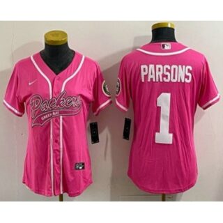 Women's Green Bay Packers #1 Micah Parsons Pink With Cool Base Stitched Baseball Jersey