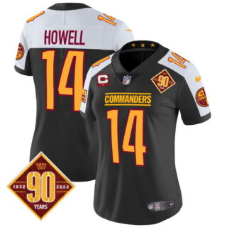 Women's Washington Commanders #14 Same Howell 90th Anniversary Patch Vapor Jersey Black Alternate