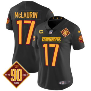Women's Washington Commanders #17 Terry McLaurin 90th Anniversary Patch Vapor Jersey Black