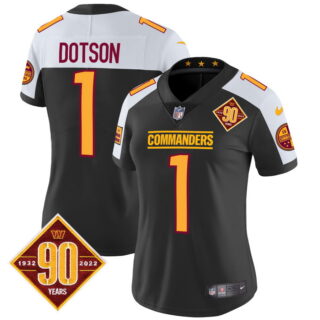 Women's Washington Commanders #1 Jahan Dotson 90th Anniversary Patch Vapor Jersey Black Alternate