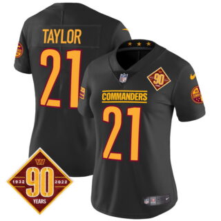Women's Washington Commanders #21 Sean Taylor 90th Anniversary Patch Vapor Jersey Black