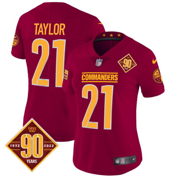 Women's Washington Commanders #21 Sean Taylor 90th Anniversary Patch Vapor Jersey Burgundy