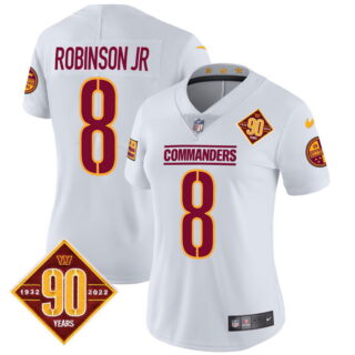 Women's Washington Commanders #8 Robinson Jr. 90th Anniversary Patch Vapor Jersey White