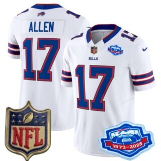 Youth Buffalo Bills #17 Josh Allen White 2025 F U S E Farewell Season Gold Shield Patch Stitched Football Jersey
