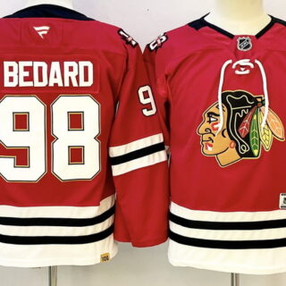 Youth Chicago Blackhawks #98 Connor Bedard Red 2025 Home 100th Anniversary Stitched Hockey Jersey