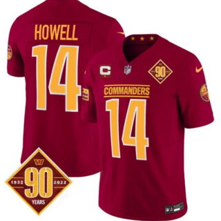 Men's Washington Commanders #14 Sam Howell 90th Anniversary Patch Vapor Limited Jersey Burgundy