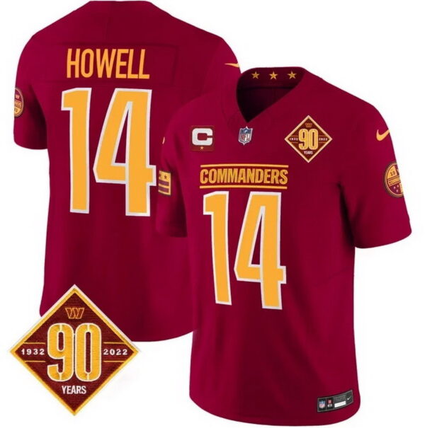 Men's Washington Commanders #14 Sam Howell 90th Anniversary Patch Vapor Limited Jersey Burgundy