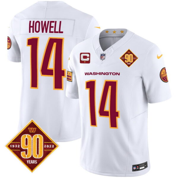 Men's Washington Commanders #14 Same Howell 90th Anniversary Patch Vapor Limited Jersey V3 White