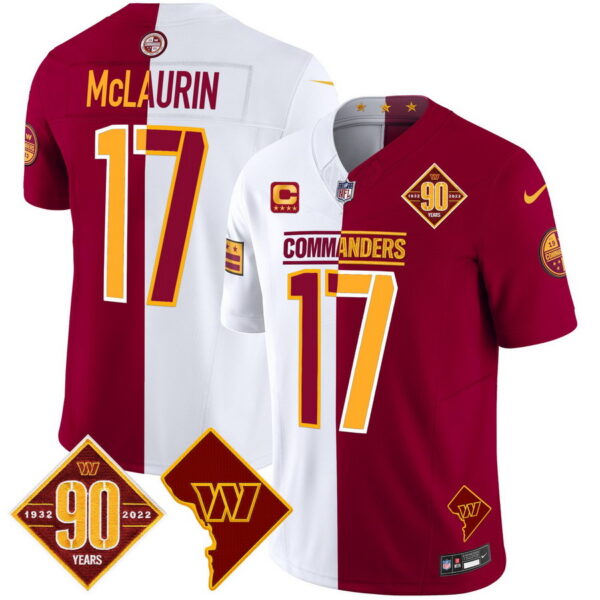 Men's Washington Commanders #17 Terry McLaurin 90th Anniversary & Home Patch Vapor Limited Jersey Half