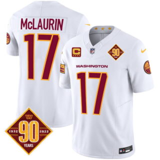 Men's Washington Commanders #17 Terry McLaurin 90th Anniversary Patch Vapor Limited Jersey V3 White