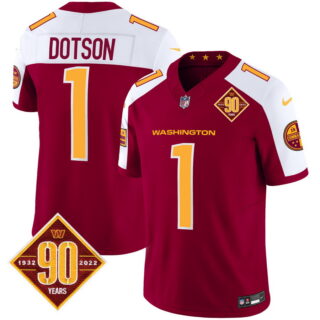 Men's Washington Commanders #1 Jahan Dotson 90th Anniversary Patch Vapor Limited Jersey V3 Burgundy Alternate