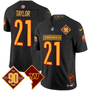 Men's Washington Commanders #21 Sean Taylor 90th Anniversary & Home Patch Vapor Limited Jersey Black