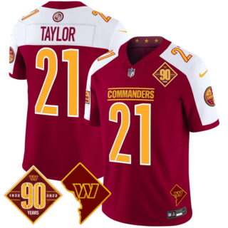 Men's Washington Commanders #21 Sean Taylor 90th Anniversary & Home Patch Vapor Limited Jersey Burgundy Alternate