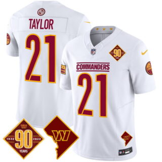 Men's Washington Commanders #21 Sean Taylor 90th Anniversary & Home Patch Vapor Limited Jersey White