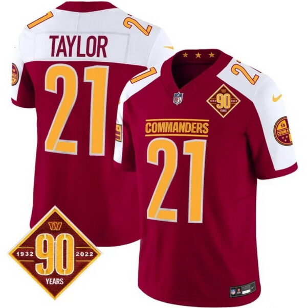Men's Washington Commanders #21 Sean Taylor 90th Anniversary Patch Limited Jersey Burgundy Alternate