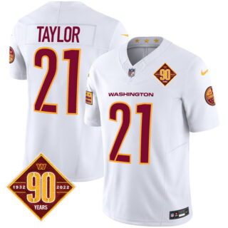 Men's Washington Commanders #21 Sean Taylor 90th Anniversary Patch Vapor Limited Jersey V3 White