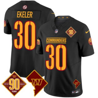 Men's Washington Commanders #30 Austin Ekeler 90th Anniversary & Home Patch Vapor Limited Jersey Black