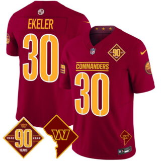 Men's Washington Commanders #30 Austin Ekeler 90th Anniversary & Home Patch Vapor Limited Jersey Burgundy