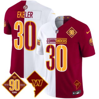 Men's Washington Commanders #30 Austin Ekeler 90th Anniversary & Home Patch Vapor Limited Jersey Half