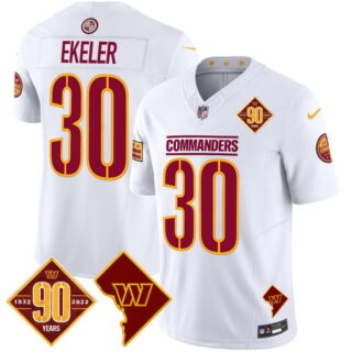 Men's Washington Commanders #30 Austin Ekeler 90th Anniversary & Home Patch Vapor Limited Jersey White