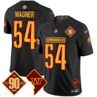 Men's Washington Commanders #54 Bobby Wagner 90th Anniversary & Home Patch Vapor Limited Jersey Black