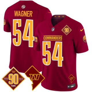 Men's Washington Commanders #54 Bobby Wagner 90th Anniversary & Home Patch Vapor Limited Jersey Burgundy