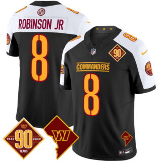 Men's Washington Commanders #8 Robinson Jr. 90th Anniversary & Home Patch Vapor Limited Jersey Black Alternate