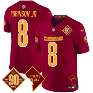 Men's Washington Commanders #8 Robinson Jr. 90th Anniversary & Home Patch Vapor Limited Jersey Burgundy