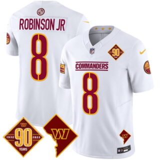 Men's Washington Commanders #8 Robinson Jr. 90th Anniversary & Home Patch Vapor Limited Jersey White
