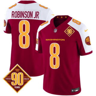Men's Washington Commanders #8 Robinson Jr. 90th Anniversary Patch Vapor Limited Jersey V3 Burgundy Alternate