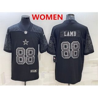 Women's Dallas Cowboys #88 Ceedee Lamb black reflective limited stitched football jersey