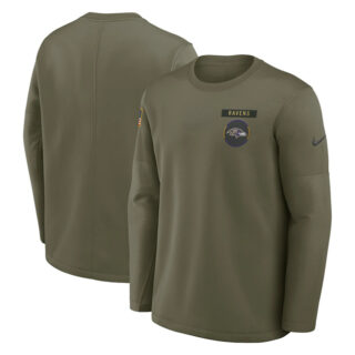 Men's Baltimore Ravens Olive 2025 Salute to Service Sideline Coaches Therma-FIT Long Sleeve Shirt