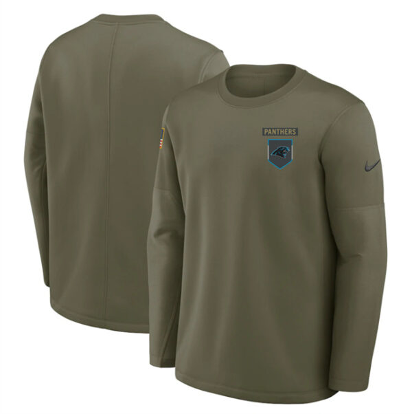Men's Carolina Panthers Olive 2025 Salute to Service Sideline Coaches Therma-FIT Long Sleeve Shirt
