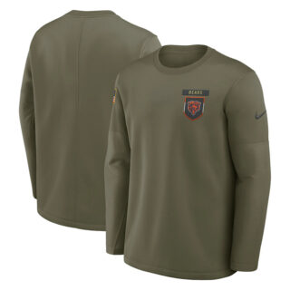 Men's Chicago Bears Olive 2025 Salute to Service Sideline Coaches Therma-FIT Long Sleeve Shirt
