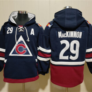 Men's Colorado Avalanche #29 Nathan MacKinnon Navy All Stitched Sweatshirt Hoodie