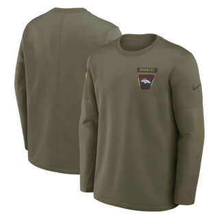 Men's Denver Broncos Olive 2025 Salute to Service Sideline Coaches Therma-FIT Long Sleeve Shirt