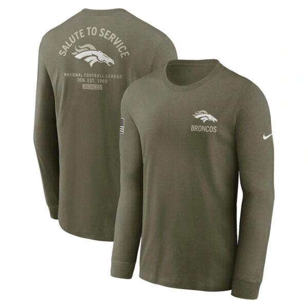 Men's Denver Broncos Olive 2025 Salute to Service Sideline Long Sleeve T-Shirt