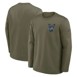 Men's Detroit Lions Olive 2025 Salute to Service Sideline Coaches Therma-FIT Long Sleeve Shirt