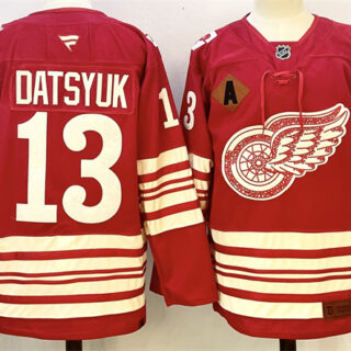 Men's Detroit Red Wings #13 Pavel Datsyuk Red 2025-26 With A Patch Centennial Premium Stitched Hockey Jersey