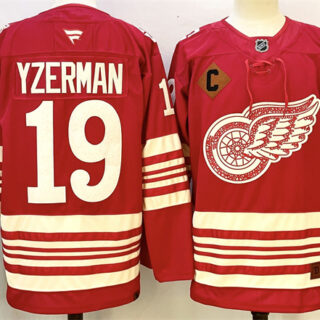 Men's Detroit Red Wings #19 Steve Yzerman Red 2025-26 With C Patch Centennial Premium Stitched Hockey Jersey