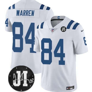 Men's Indianapolis Colts #84 Tyler Warren White Jim Irsay Patch Vapor Stitched Jersey
