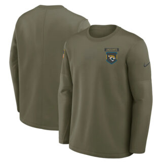 Men's Jacksonville Jaguars Olive 2025 Salute to Service Sideline Coaches Therma-FIT Long Sleeve Shirt