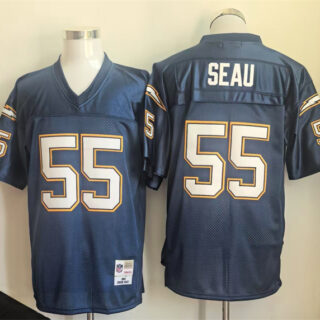 Men's Los Angeles Chargers #55 Junior Seau Navy Throwback Stitched Jersey