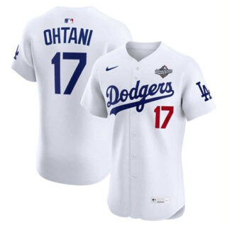 Men's Los Angeles Dodgers #17 Shohei Ohtani White 2025 World Series Flex Base Stitched Baseball Jersey