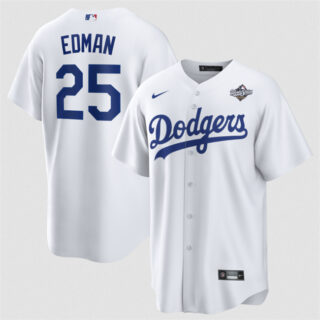 Men's Los Angeles Dodgers #25 Tommy Edman White 2025 World Series Home Cool Base Stitched Baseball Jersey