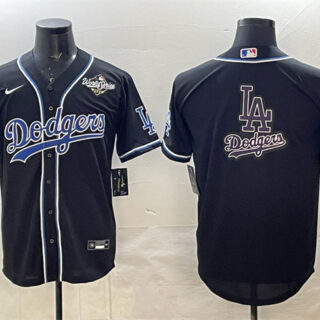 Men's Los Angeles Dodgers Team Big Logo Black Fashion 2025 World Series Cool Base Stitched Baseball Jersey 004