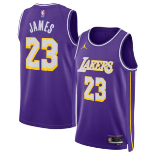 Men's Los Angeles Lakers #23 LeBron James Purple 2025 Statement Edition Stitched Basketball Jersey