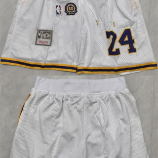 Men's Los Angeles Lakers #24 Kobe Bryant White 2025 Shorts (Run Small)